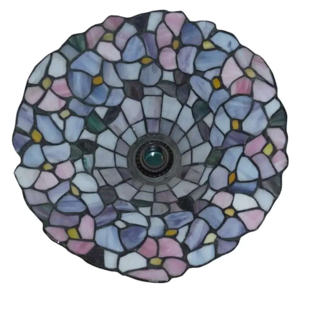 Tiffany-Style Stained Glass Lamp Shade –Pastel Floral Pattern, Purple & Pink